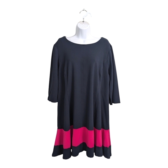 Eliza J Woman Navy Pink Colorblock Stripe A-Line Dress Knee Length 1/3 Sleeve 20 - Picture 1 of 13